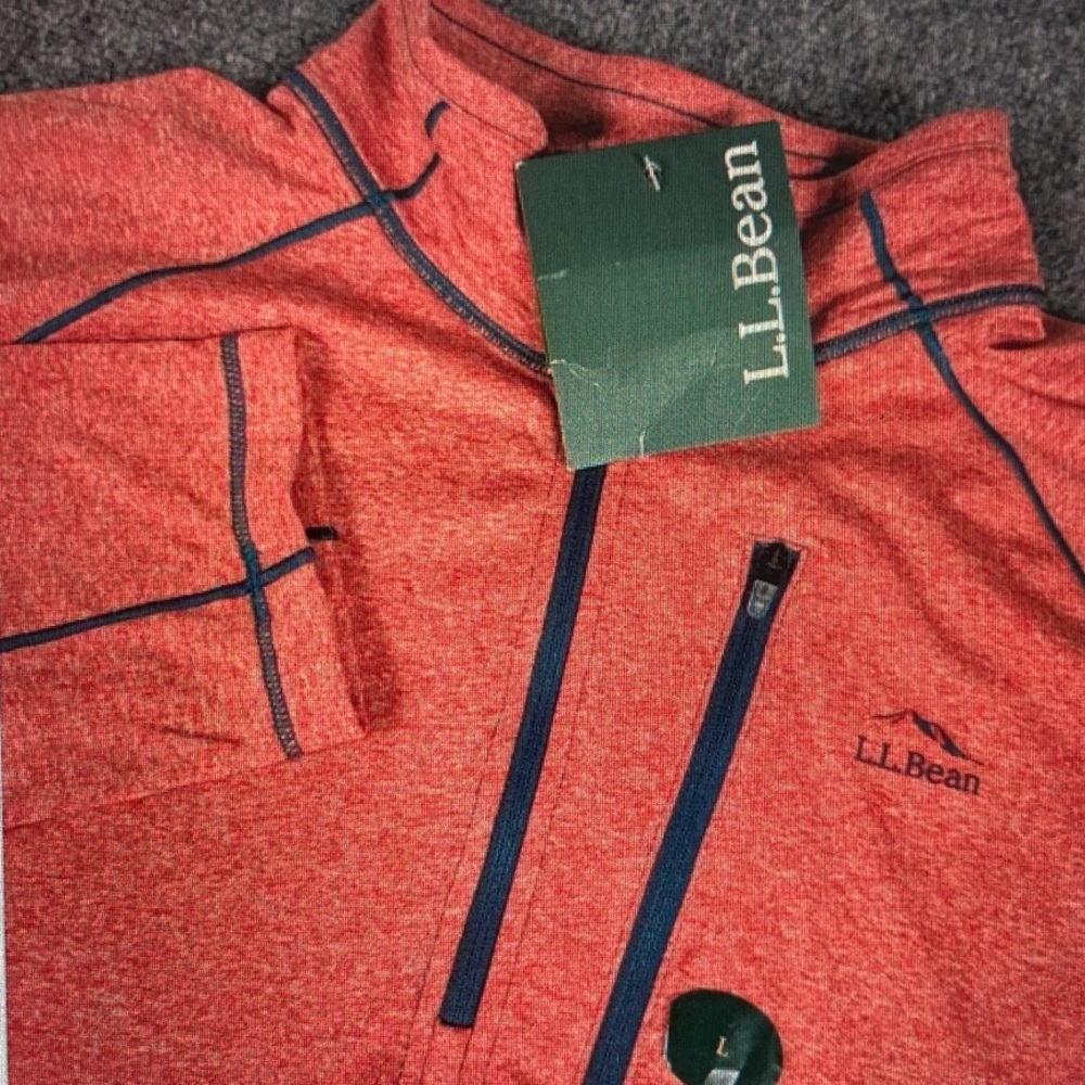 L.L. Bean Red Heather Quarter-Zip Pullover with Navy Trim
